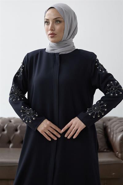 Kolları İncili Taş Detay Lacivert Ferace