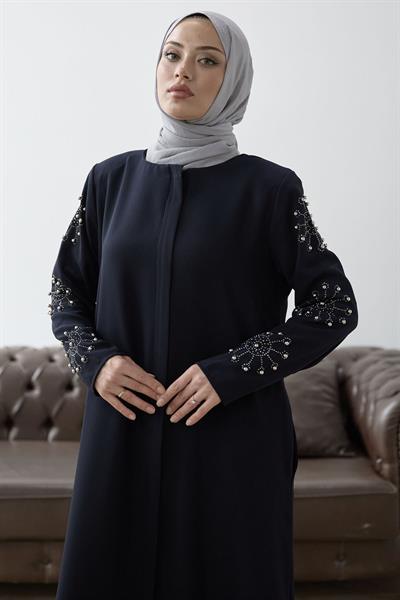 Kolları İncili Taş Detay Lacivert Ferace