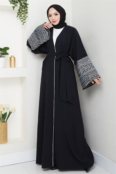 Kolları Pul Payetli Siyah Abaya