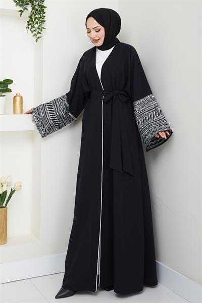 Kolları Pul Payetli Siyah Abaya