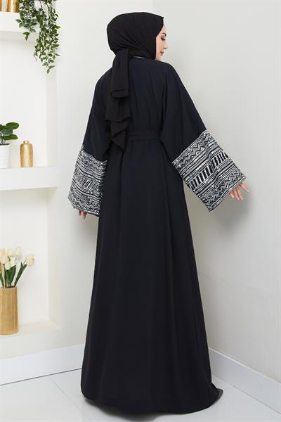 Kolları Pul Payetli Siyah Abaya
