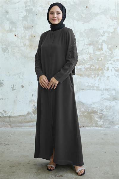 Kolları Yaprak İncili Antrasit Ferace