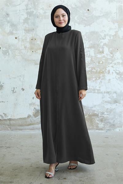 Kolları Yaprak İncili Antrasit Ferace