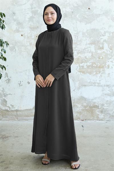 Kolları Yaprak İncili Antrasit Ferace