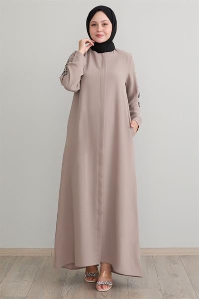 Kolları Yaprak İncili Bej Ferace