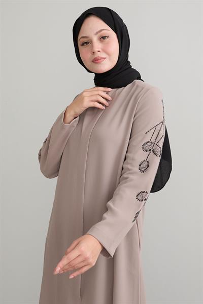 Kolları Yaprak İncili Bej Ferace