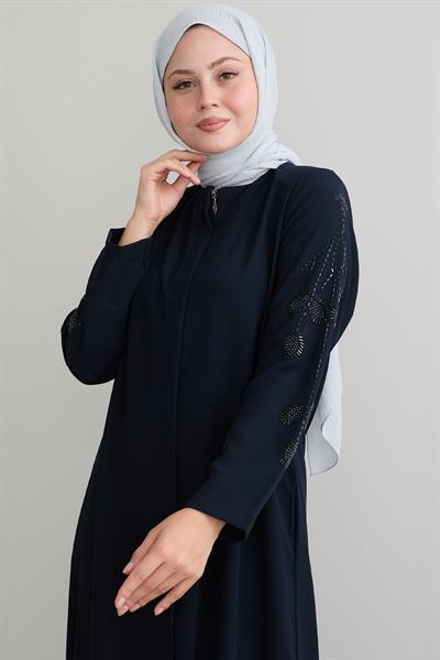 Kolları Yaprak İncili Lacivert Ferace