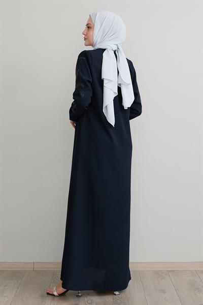 Kolları Yaprak İncili Lacivert Ferace