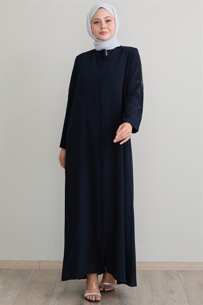 Kolları Yaprak İncili Lacivert Ferace