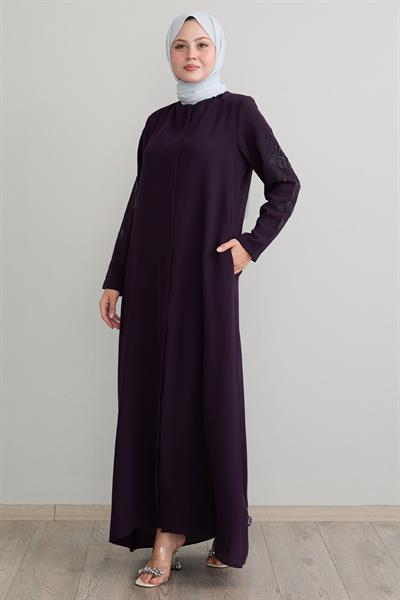 Kolları Yaprak İncili Mürdüm Ferace