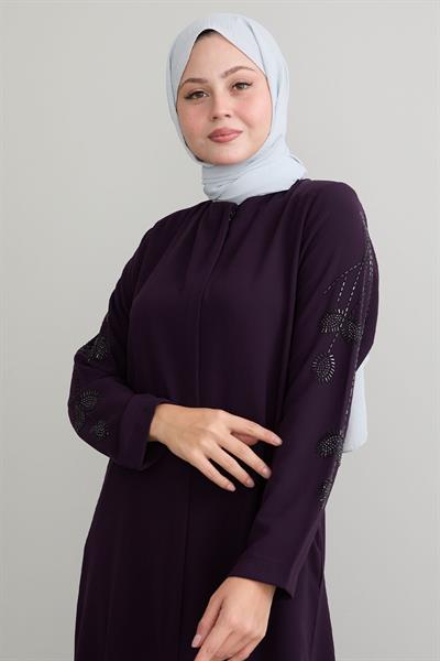 Kolları Yaprak İncili Mürdüm Ferace