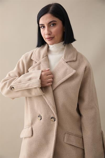 Kolu Apolet Detay Kaşe Kaban - Bej