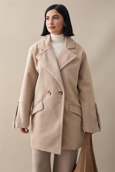 Kolu Apolet Detay Kaşe Kaban - Bej