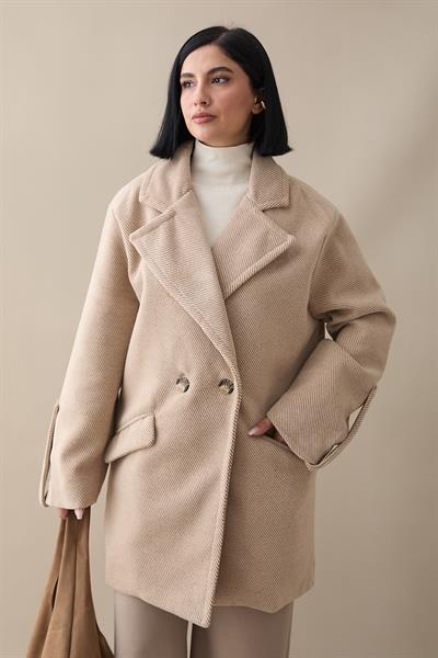 Kolu Apolet Detay Kaşe Kaban - Bej