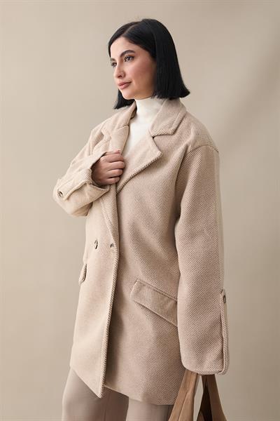 Kolu Apolet Detay Kaşe Kaban - Bej