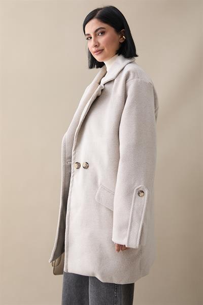 Kolu Apolet Detay Kaşe Kaban - Ekru