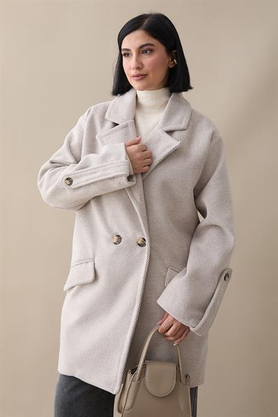 Kolu Apolet Detay Kaşe Kaban - Ekru