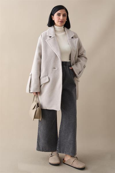 Kolu Apolet Detay Kaşe Kaban - Ekru