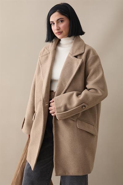 Kolu Apolet Detay Kaşe Kaban - Kahverengi