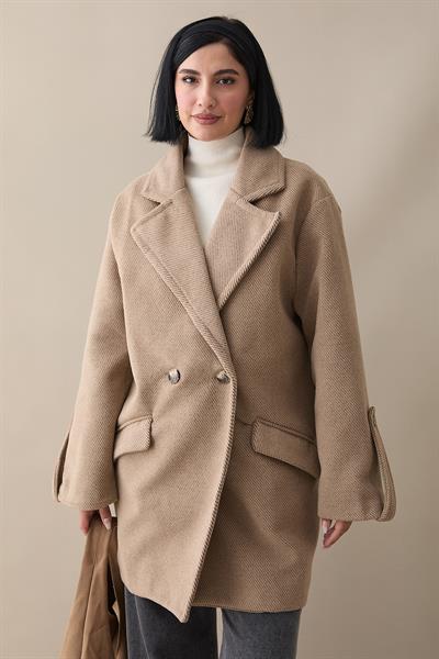 Kolu Apolet Detay Kaşe Kaban - Kahverengi