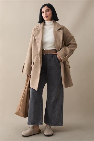 Kolu Apolet Detay Kaşe Kaban - Kahverengi