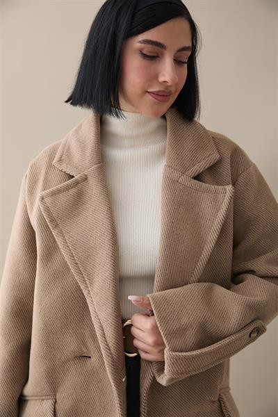 Kolu Apolet Detay Kaşe Kaban - Kahverengi