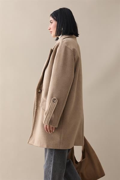 Kolu Apolet Detay Kaşe Kaban - Kahverengi