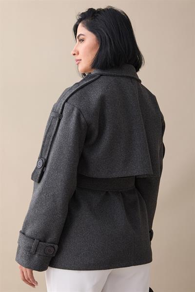 Kolu Apolet Kaşe Antrasit Kısa Kaban