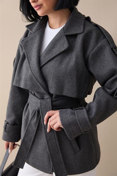 Kolu Apolet Kaşe Antrasit Kısa Kaban