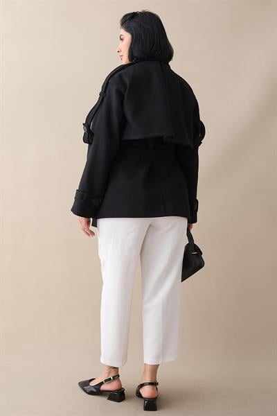 Kolu Apolet Kaşe Siyah Kısa Kaban