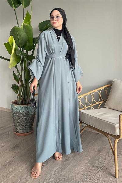 Kolu İpli Büzgülü Mint Abaya