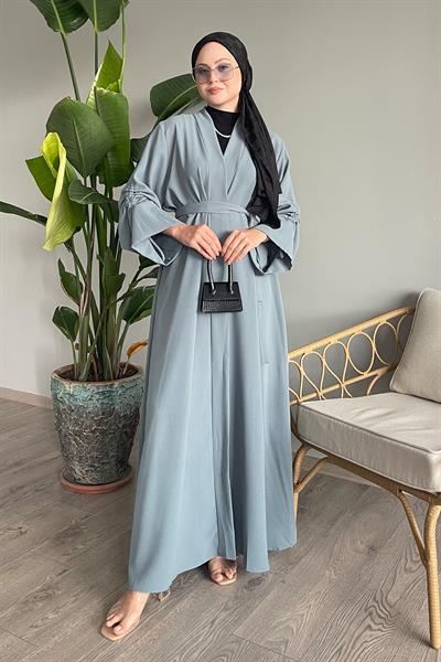 Kolu İpli Büzgülü Mint Abaya
