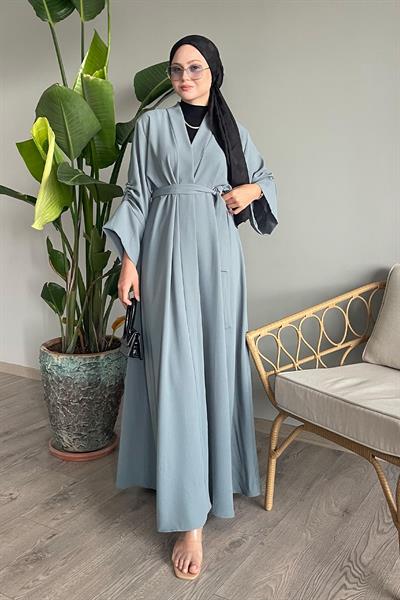 Kolu İpli Büzgülü Mint Abaya