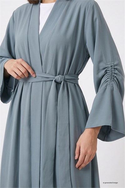 Kolu İpli Büzgülü Mint Abaya