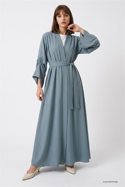 Kolu İpli Büzgülü Mint Abaya