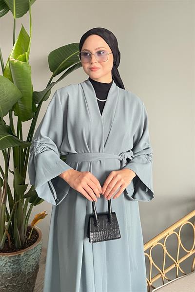 Kolu İpli Büzgülü Mint Abaya