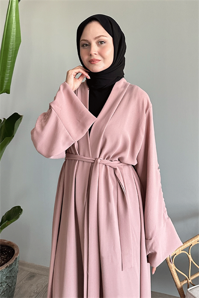 Kolu İpli Büzgülü Pudra Abaya