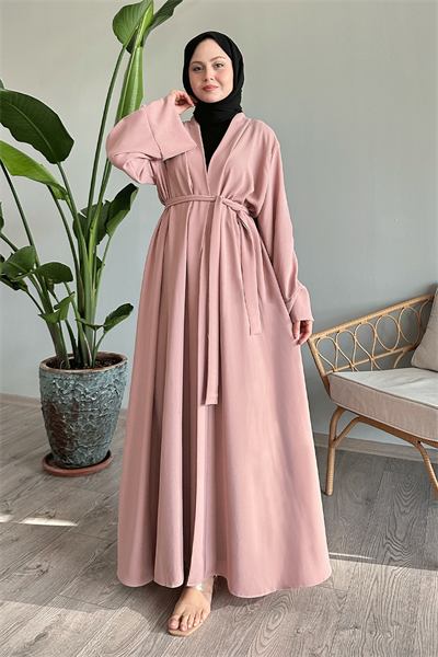Kolu İpli Büzgülü Pudra Abaya