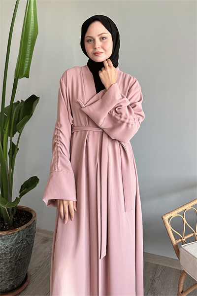 Kolu İpli Büzgülü Pudra Abaya