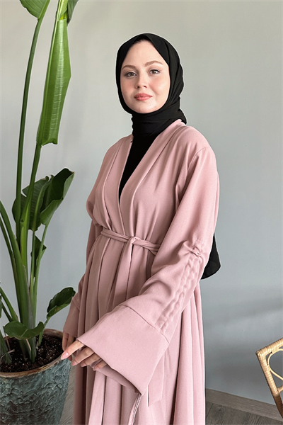 Kolu İpli Büzgülü Pudra Abaya