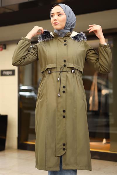 Kolu Kapak Detay Büzgülü 0303 Kaban - Haki