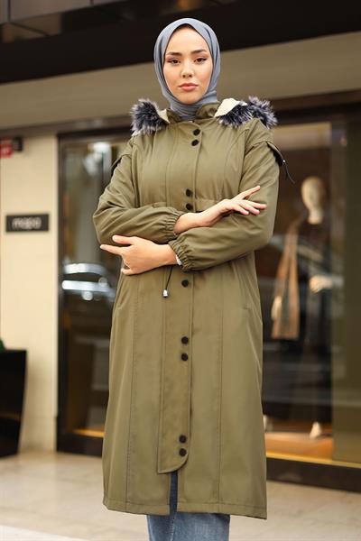 Kolu Kapak Detay Büzgülü 0303 Kaban - Haki