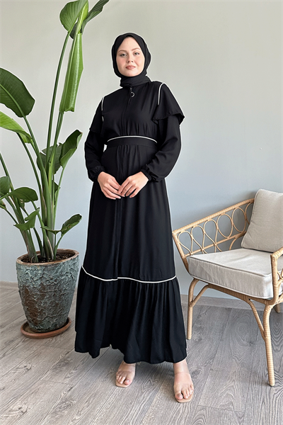 Kolu Kat Detay Biyeli Siyah Ferace