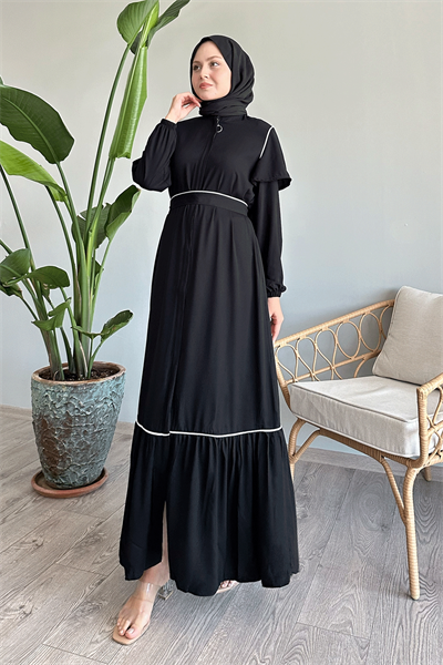 Kolu Kat Detay Biyeli Siyah Ferace