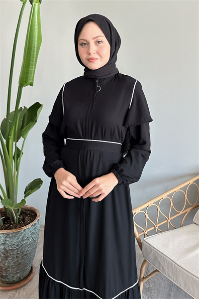 Kolu Kat Detay Biyeli Siyah Ferace