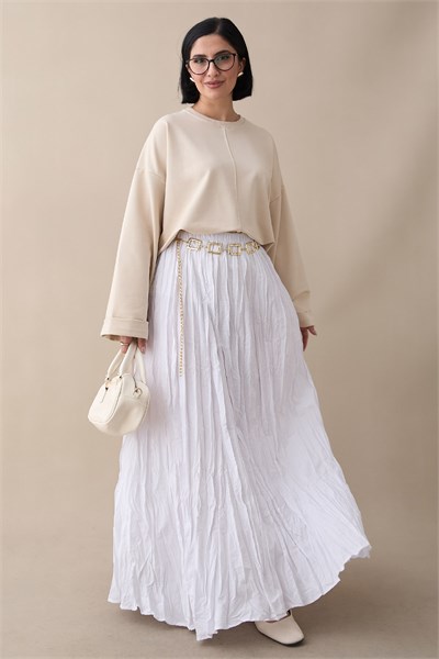 Kolu Katlamalı Oversize Bej Sweat