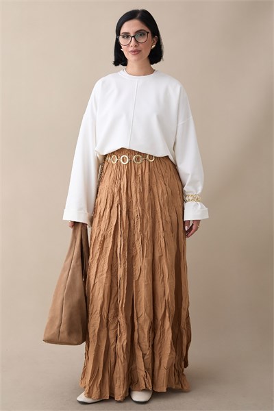 Kolu Katlamalı Oversize Beyaz Sweat