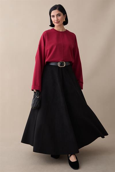 Kolu Katlamalı Oversize Bordo Sweat