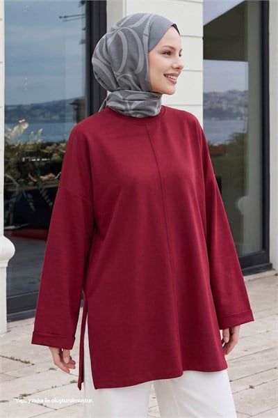Kolu Katlamalı Oversize Bordo Sweat