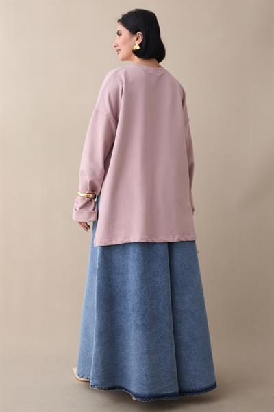 Kolu Katlamalı Oversize Gül Kurusu Sweat